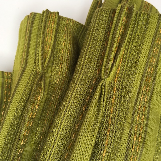 CURTAIN, Pair 1970s Green Mustard 2.6m x 1.7m drop